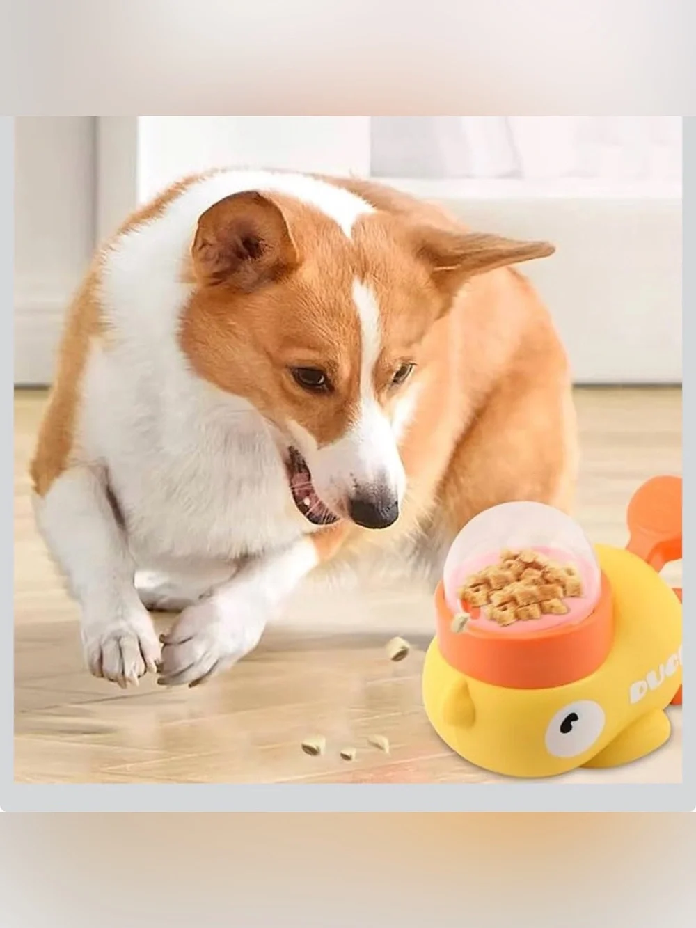 Interactive Duck Slow Feeder Dog Bowl - Yellow & Orange